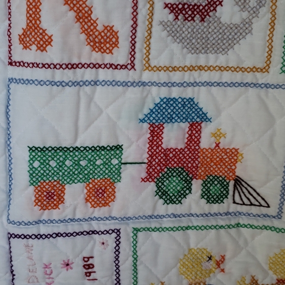 Vintage Cross Stitch Quilt. Baby Blanket. Alphabet - Picture 9 of 17